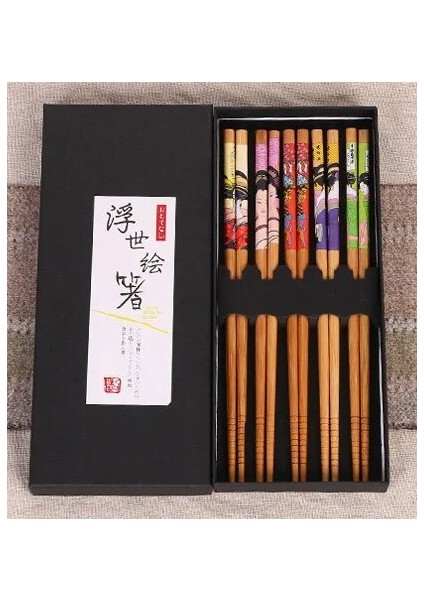 E 5 Çift Set Japon Suşi Çubuklarını Mutfak Aksesuarları Bambu Çubuklarını Yemek Takımı Sofra Araçları Hediye Kutusu Malzemeleri Alet (Yurt Dışından)