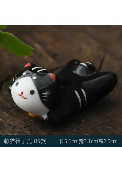 03 Japon Tarzı Sıraltı Seramik Sevimli Kedi Çubuk Tutucu Sofra Restoran Mutfak Için Basit Oval Kaşık Braketi Gereçler (Yurt Dışından)
