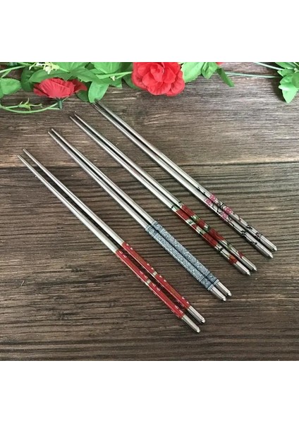 Mavi Beyaz Porselen Yeni 1 Çift Paslanmaz Çelik Çubuk Uzunluğu Beyaz Çiçek Desenleri Yemek Çubukları Taşınabilir Yeniden Kullanılabilir Çubuklar 23 cm Palillos Chinos (Yurt Dışından)