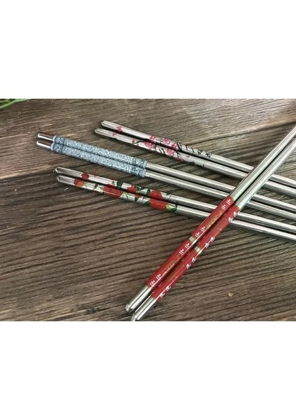Mavi Beyaz Porselen Yeni 1 Çift Paslanmaz Çelik Çubuk Uzunluğu Beyaz Çiçek Desenleri Yemek Çubukları Taşınabilir Yeniden Kullanılabilir Çubuklar 23 cm Palillos Chinos (Yurt Dışından)