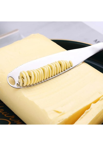 A1 Paslanmaz Çelik Tereyağı Serpme Aracı Serpme Dilimleyici ve Tırtıklı Kenarlı Tereyağı Kıvırıcı Çok Fonksiyonlu Spatula Peynir Kesici (Yurt Dışından)