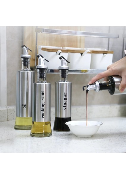 L Hiçbiri 300 ml 500 ml Paslanmaz Çelik Zeytinyağı Dağıtıcı Şişe Mutfak Cam Kahve Şurubu Sirke Dağıtıcı Pişirme Yağı Kabı (Yurt Dışından)