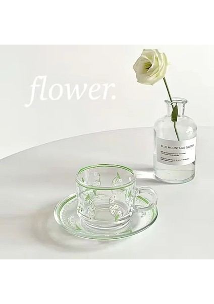 Yeşil 200ML Yaratıcı Kahve Fincanı Tabak Seti Kore Bardak El-Boyalı Bitki Çiçek Kahve Kupa Ev Mutfak Drinkware Espresso Bardak (Yurt Dışından)