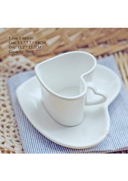 1 ADET-70ML Seramik Kalp Şeklinde Kahve Fincan ve Çay Tabağı Seti Kahve Kupa Ikindi Çayı Seti Seramik Fincan Mutfak Aksesuarları Süt Kupası Konteyner (Yurt Dışından)