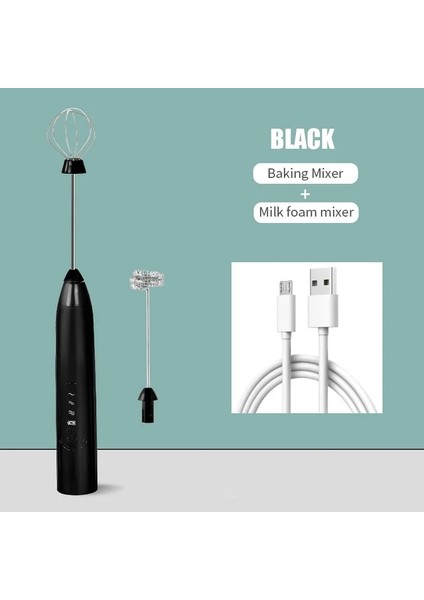 Siyah 2 In 1 USB Şarj Edilebilir Elektrikli Yumurta Çırpıcı Çırpma Kahve Mikser Çift Kafa Süt Köpürtücü Pişirme Karıştırıcı Mutfak Aletleri (Yurt Dışından)