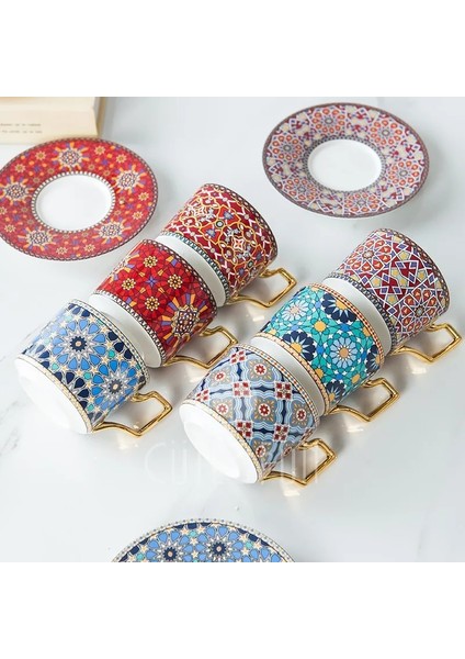 Fas E Fas Tarzı Lüks Kahve Fincan ve Tabak Seti Özel Kahve Için Altın Saplı Cappuccino Seramik Çay Bardağı 250 ml (Yurt Dışından)