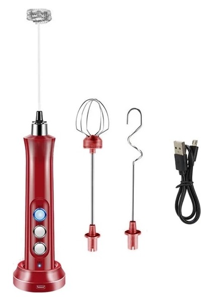 Kırmızı Elektrikli Süt Köpürtücü Şarj Edilebilir 3 In 1 Çırpma Köpük Makinesi El Köpürtücü Kahve Süt Köpürtme Mikser Yumurta Çırpma Mutfak Aletleri (Yurt Dışından)