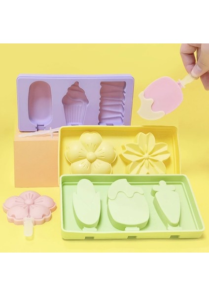 Sarı Çiçek Sevimli Karikatür Silikon Dondurma Kalıp Kapaklı Popsicle Kalıp Buz Küpü Makinesi Buz Tepsisi Kalıp Yaz Dondurma Yapma Makinesi (Yurt Dışından)