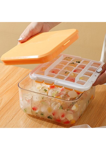 Mavi Silikon Buz Kalıbı 2 In 1 Basın Tipi Buz Küpü Kapaklı Kalıp Saklama Kutusu Kare Buz Tepsisi Yeniden Kullanılabilir Mutfak Bar Aksesuarları (Yurt Dışından)