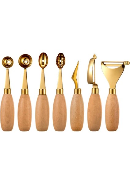 03 Ahşap Saplı Soyma Bıçağı Modern Minimalist Dondurma Kaşığı Havalandırma Deliği 304 Paslanmaz Çelik Kazma Topu Kaşık Oyma Bıçağı (Yurt Dışından)