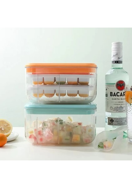 Mavi Silikon Buz Kalıbı 2 In 1 Basın Tipi Buz Küpü Kapaklı Kalıp Saklama Kutusu Kare Buz Tepsisi Yeniden Kullanılabilir Mutfak Bar Aksesuarları (Yurt Dışından) fırsatları