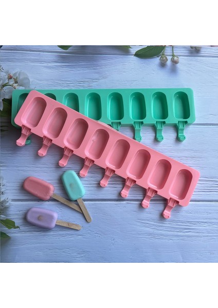 011 Pembe 8 Kavite Oval Silikon Popsicle Kalıp Dıy Kek Tatlı Jöle Puding Dondurma Küp Tepsi Bakeware Pan Dekorasyon Araçları (Yurt Dışından) indirimleri