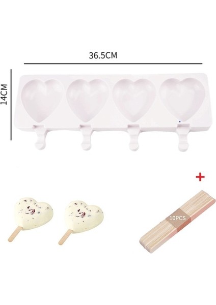 10 Çubuklu Kalp 2022 Tahta Çubuklu Silikon Dondurma Kalıbı Magnum Kek Kalıbı Kedi Pençesi Kalp Buz Pop Küp Popsicle Kalıpları Makinesi Dıy Buz Formu (Yurt Dışından)