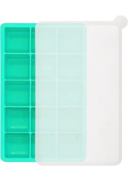 Nane Yeşili-Kapaklı 15 Izgaralı Silikon Buz Tepsisi Kalıp Kapaklı Büyük Buz Küpü Kalıp Kare Buz Yapıcı Dondurma Kalıbı Dayanıklı Yaz Dondurma Araçları (Yurt Dışından) fiyatları
