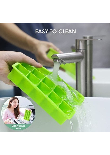 Nane Yeşili-Kapaklı 15 Izgaralı Silikon Buz Tepsisi Kalıp Kapaklı Büyük Buz Küpü Kalıp Kare Buz Yapıcı Dondurma Kalıbı Dayanıklı Yaz Dondurma Araçları (Yurt Dışından) modelleri