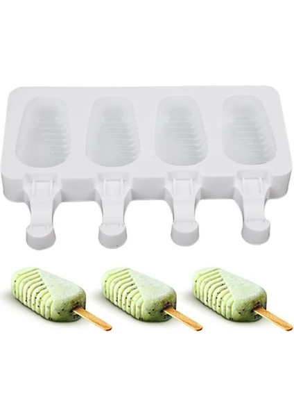 Style3-B 4 Hücre Büyük Boy Silikon Dondurma Kalıp Popsicle Kalıpları Dıy Ev Yapımı Tatlı Dondurucu Meyve Suyu Buz Pop Maker Kalıp Sopalarla (Yurt Dışından)