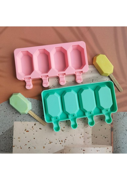 011 Pembe Silikon Dondurma Kalıp Buz Yapıcı 4 Delik Popsicle Küp Çikolata Tepsisi Kalıpları Mücevher Kalıp Sevgililer Günü Hediyesi Elmas Pişirme Araçları (Yurt Dışından) fırsatları