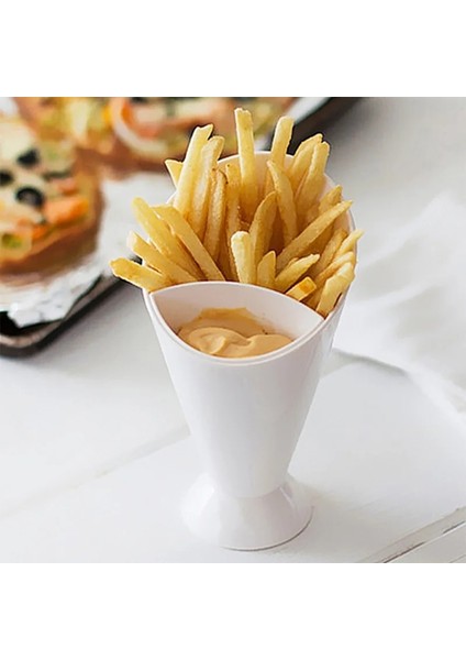 Beyaz Plastik Bardak Kendinden Stand 2'si 1 Arada Patates Kızartması Raf Tutucu Çeşitli Sos Cips Aperatif Koni Daldırma Fincan Sofra Iki Bardak Ağızlı Mutfak (Yurt Dışından) modelleri