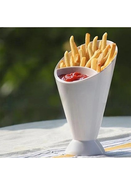 Beyaz Plastik Bardak Kendinden Stand 2'si 1 Arada Patates Kızartması Raf Tutucu Çeşitli Sos Cips Aperatif Koni Daldırma Fincan Sofra Iki Bardak Ağızlı Mutfak (Yurt Dışından) indirimleri