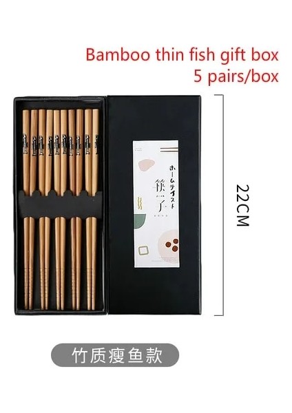 5 Çift Japon Tarzı Yemek Çubukları Kaymaz, Anti-Küf Sivri Bambu Yemek Çubukları Seti Ev Yüksek Dereceli Masif Ahşap Hediye Kutusu Ihracat (Yurt Dışından)