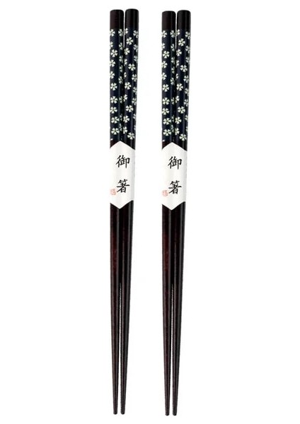 Mavi 2 Adet 2/5 Çift Kiraz Çiçeği Çubuklarını Doğal Ahşap Yeniden Kullanılabilir Siyah Japon Suşi Çubuklarını Çin Yemeği Için Set (Yurt Dışından)