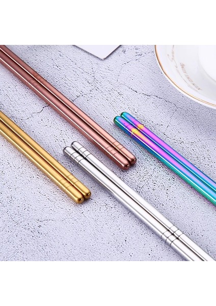 Altın Gökkuşağı Renkleri Çin Yemek Çubukları Yeniden Kullanılabilir 304 Paslanmaz Çelik Kare Sofra Suşi Erişte Gıda Ev Mutfak Aletleri (Yurt Dışından) fırsatları