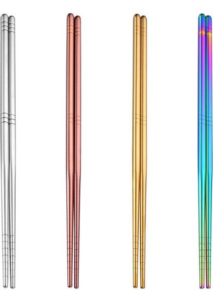 Altın Gökkuşağı Renkleri Çin Yemek Çubukları Yeniden Kullanılabilir 304 Paslanmaz Çelik Kare Sofra Suşi Erişte Gıda Ev Mutfak Aletleri (Yurt Dışından) indirimleri