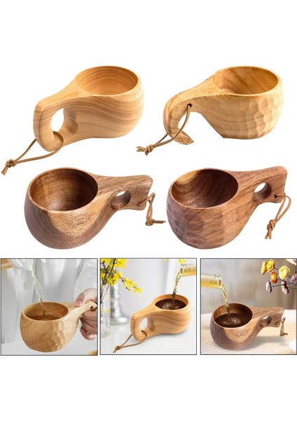 Koyu Kahverengi Desen Minimalist Tarzı Ahşap Içme Bardağı Çay Kahve Süt Şarap Bardağı Kamp Için (Yurt Dışından)