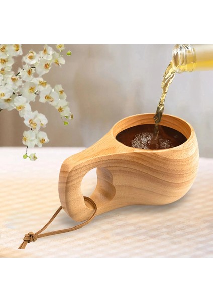 Koyu Kahverengi Desen Minimalist Tarzı Ahşap Içme Bardağı Çay Kahve Süt Şarap Bardağı Kamp Için (Yurt Dışından)