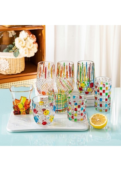 B1 201-380ML Yeni Italya Elle Çizilmiş Kristal Kontrast Renk Highball Cam Kokteyl Su Içme Bardakları Eski Moda Viski Bardağı Şarap Tumbler (Yurt Dışından) fiyatları