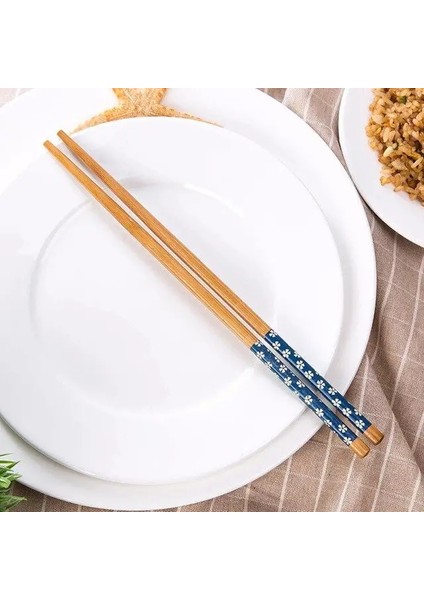 Mavi 1 Çift Doğal Bambu Çubuklarını Yeniden Kullanılabilir Geleneksel El Yapımı Çin Klasik Ahşap Çubuklarını Suşi Mutfak Aracı 24 cm Tencere (Yurt Dışından)