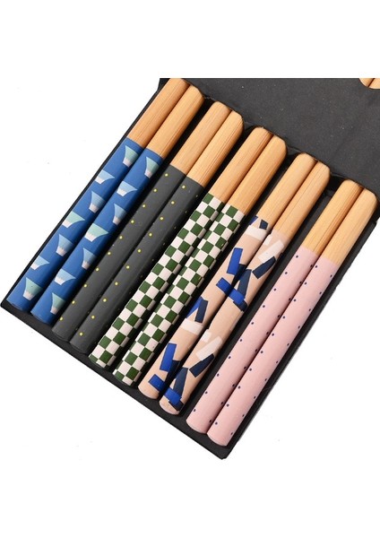 5 Pairs Pembe Siyah 5 Pairs Sağlıklı Çubuk Seti Anti-Skid Çin Tarzı Suşi Pirinç Çubuklarını Bambu Ahşap Mutfak Sofra Yemek Takımı Seti Hediye (Yurt Dışından)