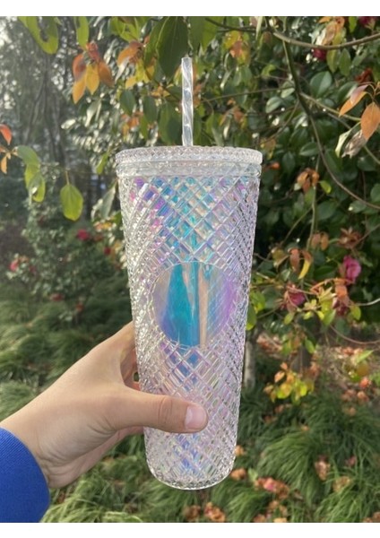 Kırmızı Su Bardağı 24 Oz Glitter/normal Eşkenar Dörtgen Desenli Bpa Içermeyen Kapaklı ve Samanlı Su Bardağı Yeniden Kullanılabilir Çift Katmanlı Buzlu Kahve Fincanları (Yurt Dışından)