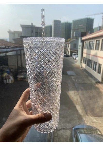 Kırmızı Su Bardağı 24 Oz Glitter/normal Eşkenar Dörtgen Desenli Bpa Içermeyen Kapaklı ve Samanlı Su Bardağı Yeniden Kullanılabilir Çift Katmanlı Buzlu Kahve Fincanları (Yurt Dışından)