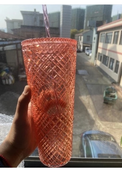 Kırmızı Su Bardağı 24 Oz Glitter/normal Eşkenar Dörtgen Desenli Bpa Içermeyen Kapaklı ve Samanlı Su Bardağı Yeniden Kullanılabilir Çift Katmanlı Buzlu Kahve Fincanları (Yurt Dışından)
