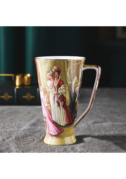 30OZ 400-600ML 30OZ Lüks Aristokrat Saray Bayan Batı Tarzı Vintage Hoparlör Fincan Yaldız Kemik Çini Büyük Kapasiteli Su Kupa Kahve Fincanı (Yurt Dışından)