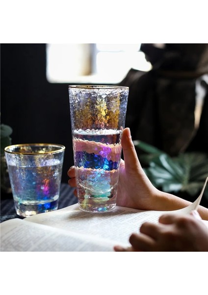 Lowball Altın Kenar S Gökkuşağı Kristal Cam Renkli Çekiç Kaplama Highball Bira Bardağı Iyon Kaplama Şarap Kokteyl Cam Kupa Kahve Fincanı Isıya Dayanıklı (Yurt Dışından) modelleri