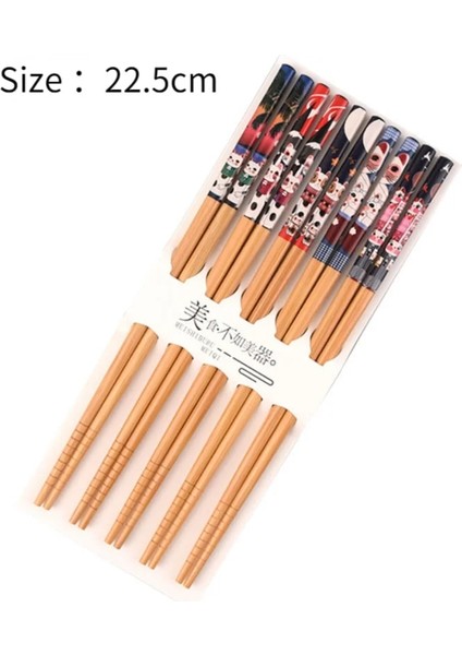 5 Çift Kullanımlık 5 Çift Set El Yapımı Bambu Japon Tarzı Doğal Ahşap Çubuklarını Suşi Gıda Kedi Çiçek Çok Renkli Ahşap Çubuklarını (Yurt Dışından)