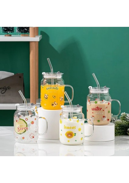 Bölüm D 600ML 580ML Cam Kapaklı Bardak ve Saman Çay Bardağı Süt Suyu Sevimli Kedi Kahve Su Kupaları Isıya Dayanıklı Drinkware (Yurt Dışından) fiyatları