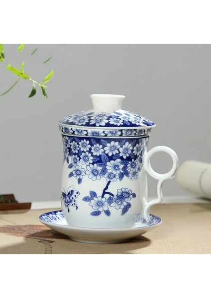 Grande Corniche Retro Çin Mavi Beyaz Porselen Çay Bardağı Seti Tabağı Kapaklı Demlik 260ML Seramik Çay Fincanı Çay Filtresi ile Çay Bardağı Demlik ile (Yurt Dışından) modelleri