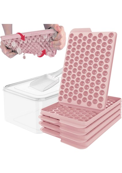 Pembe Mini Buz Küpü Makinesi Silikon Buz Küpü Tepsi Seti Kutu ve Kaşık 4 Katmanlı Buz Yapıcı Kalıp Yeniden Kullanılabilir Hızlı Kalıptan Küre Buz Topu (Yurt Dışından) modelleri