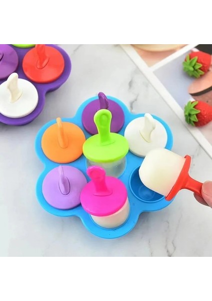 Sarı Buz Pops Kalıp Silikon Dondurma Kalıbı 7 Delik Gıda Sınıfı Popsicle Kalıp Dıy Gıda Takviyesi Araçları Bebek Meyve Sarsıntı Aksesuarları (Yurt Dışından)