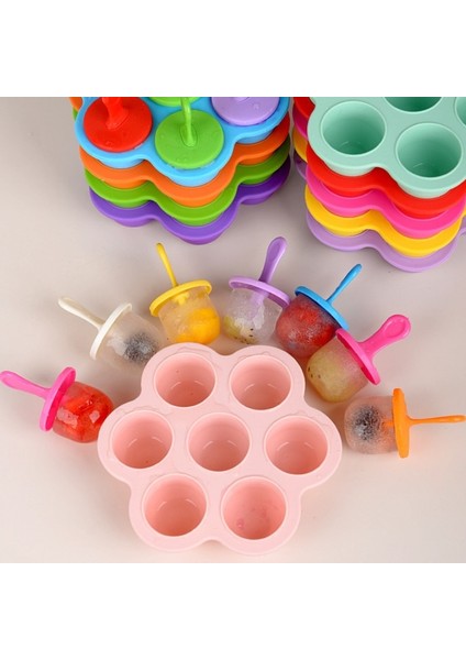Sarı Buz Pops Kalıp Silikon Dondurma Kalıbı 7 Delik Gıda Sınıfı Popsicle Kalıp Dıy Gıda Takviyesi Araçları Bebek Meyve Sarsıntı Aksesuarları (Yurt Dışından)