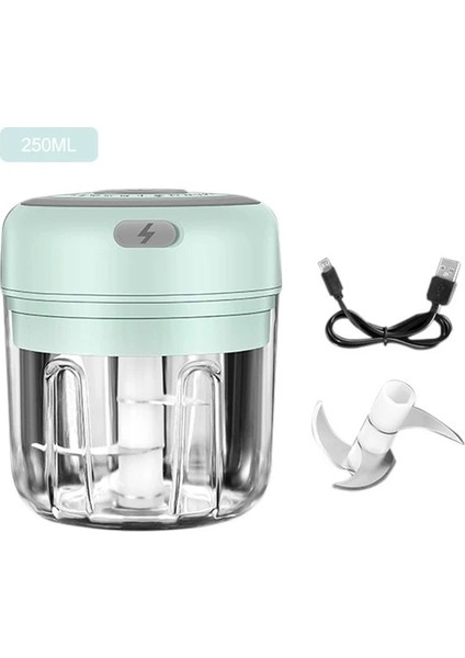 250 Ml-Yeşil Elektrikli Gıda Kıyıcı Sarımsak Ezici Presler Sebze Et Salatası Soğan Kıyma Kesici Mini USB Şarj Sarımsak Presi Mutfak Aracı (Yurt Dışından)