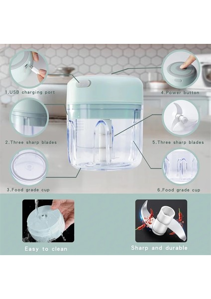 250 Ml-Yeşil Elektrikli Gıda Kıyıcı Sarımsak Ezici Presler Sebze Et Salatası Soğan Kıyma Kesici Mini USB Şarj Sarımsak Presi Mutfak Aracı (Yurt Dışından) fırsatları