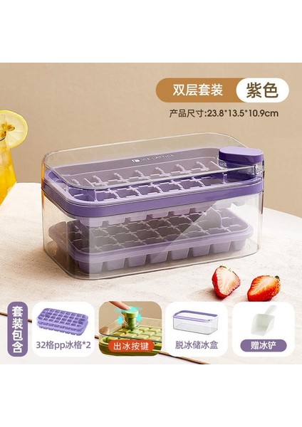 Mor 32 Hücre Mini ve Plastik Buz Kapları Basın Kutusu Kapak Tepsisi Dokunmatik Kare Kalıp ve Mutfak Depolama Bar Buz Küpü Makinesi ile Tek Tip (Yurt Dışından)