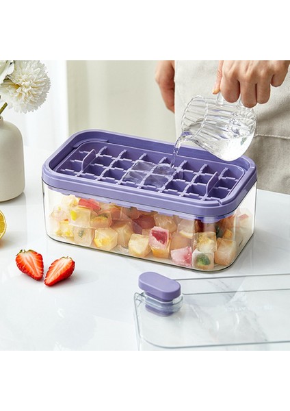 Mor 32 Hücre Mini ve Plastik Buz Kapları Basın Kutusu Kapak Tepsisi Dokunmatik Kare Kalıp ve Mutfak Depolama Bar Buz Küpü Makinesi ile Tek Tip (Yurt Dışından) fiyatları