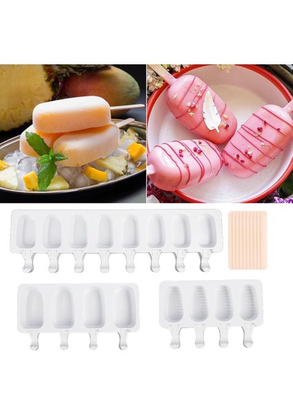 B 4/8 Hücreli Dondurma Silikon Kalıp Kek Kalıpları Yaz Popsicle Kalıp Buz Pop Tutucu Meyve Suyu Dondurucu Buz Topu Icecube Maker Magnum (Yurt Dışından)
