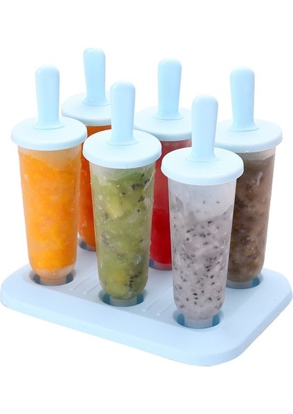 B-Blue Dondurma Kalıpları 6 Popsicle Kalıp Seti Popsicle Buz Tepsisi Dıy Dondurma Sopa Kapaklı Yeniden Kullanılabilir Buz Kalıp Mutfak Aksesuarları (Yurt Dışından)