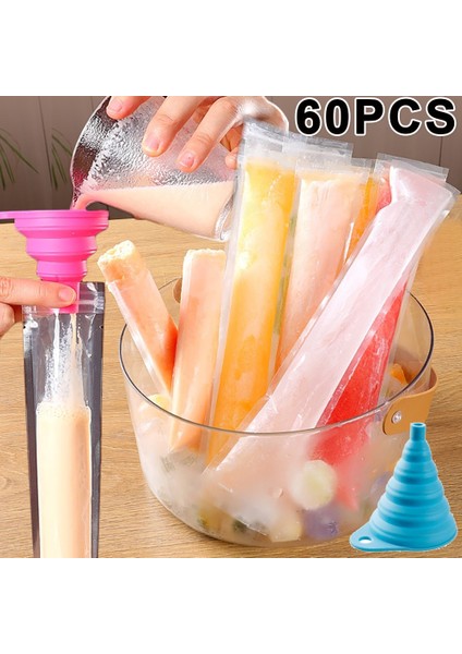60 ADET-(6X22 Cm) 60/1 Adet Tek Kullanımlık Buz Popsicle Kalıp Çanta Şeffaf Kendinden Mühürlü Dondurma Çubukları Dıy Yoğurt Suyu Smoothies Çantası Mutfak Gereçleri (Yurt Dışından) indirimleri